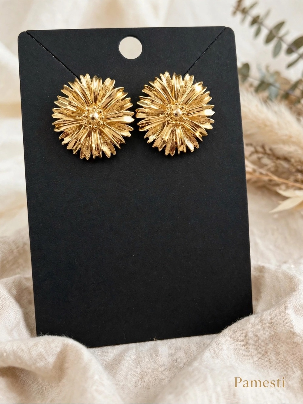 Gold Floral Sunburst Stud Earrings